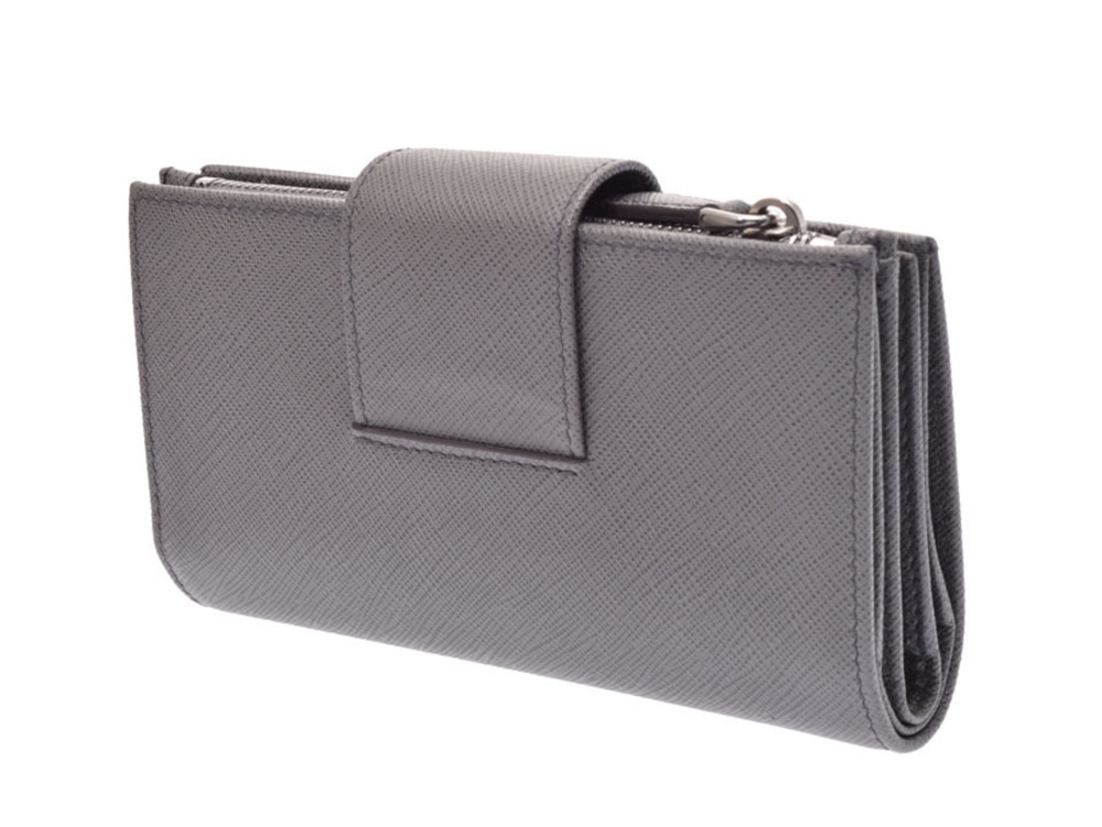 Prada Bi Gray Leather Wallet fold Saffiano Card